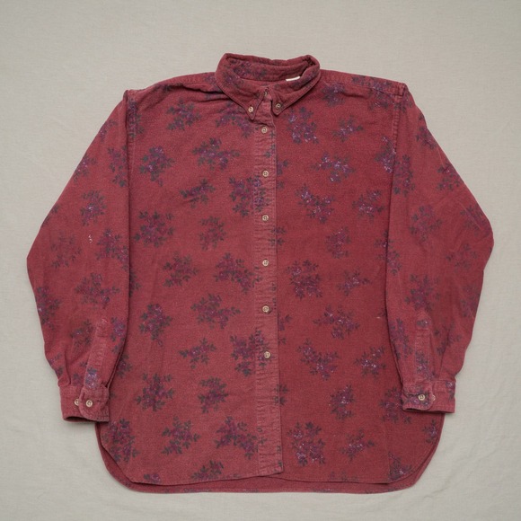 Tops - Vintage 90s LL Bean Womens Button Up Floral Print Maroon Long Sleeve Shirt